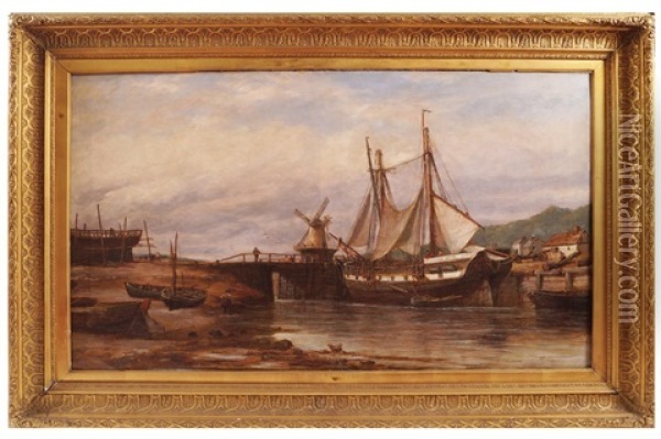 Shipping In An Estuary Oil Painting - Richard Henry Nibbs