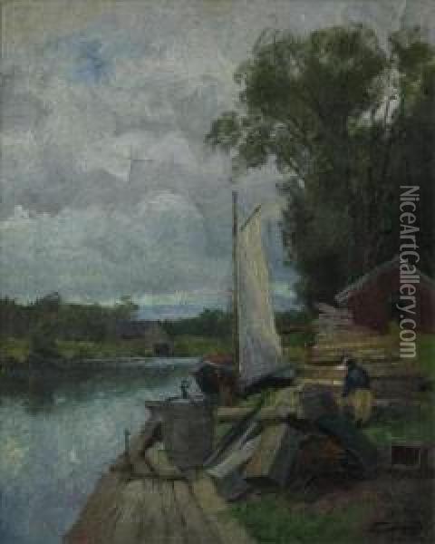 Figures With Boat By Water's Edge Oil Painting - Carl Rudolph Theuerkauff