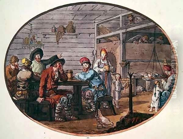 Russian Peasant Hut Oil Painting - John Augustus Atkinson
