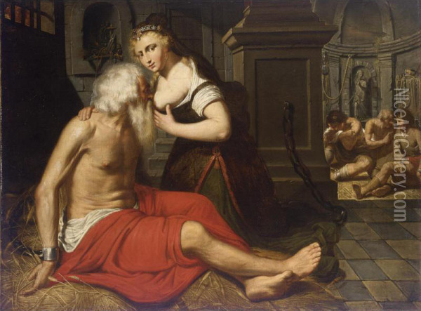 Cimon And Pero ('caritas Romana') Oil Painting - Gerard Douffet