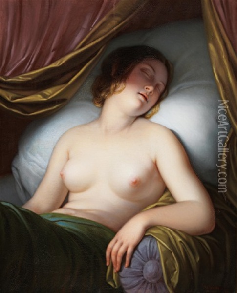 Sleeping Beauty Oil Painting - Ferdinand Schimon