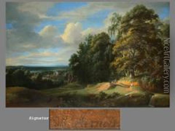 Laubwald Mit Ausblick Auf Eine Oil Painting - Jacques D Arthois