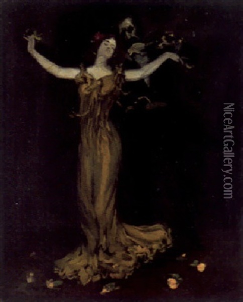 Tanzende Dame Mit Geiger Oil Painting - Otto Boyer