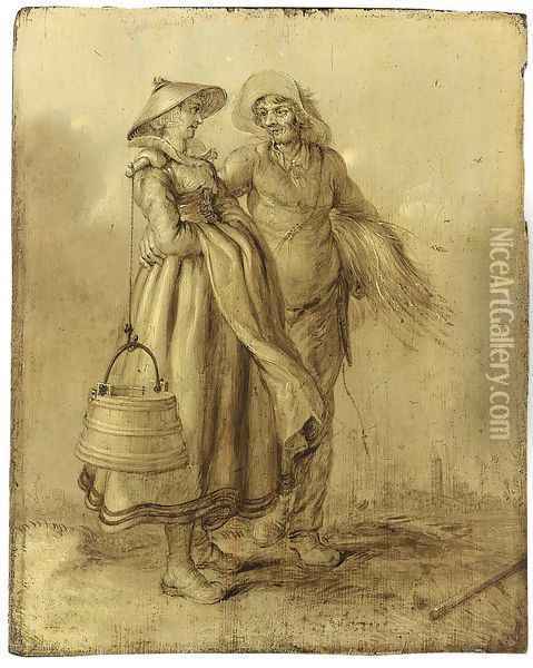 An Amorous Peasant Couple Conversing 1631 Oil Painting - Adriaen Pietersz. Van De Venne