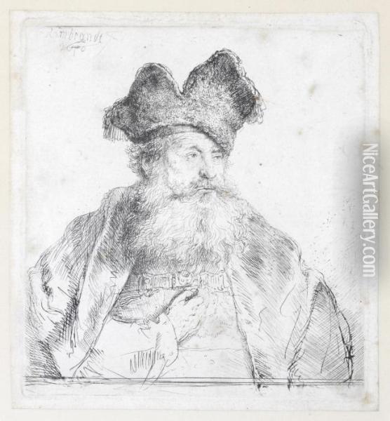 Old Man With A Divided Fur Cap Oil Painting - Rembrandt Van Rijn