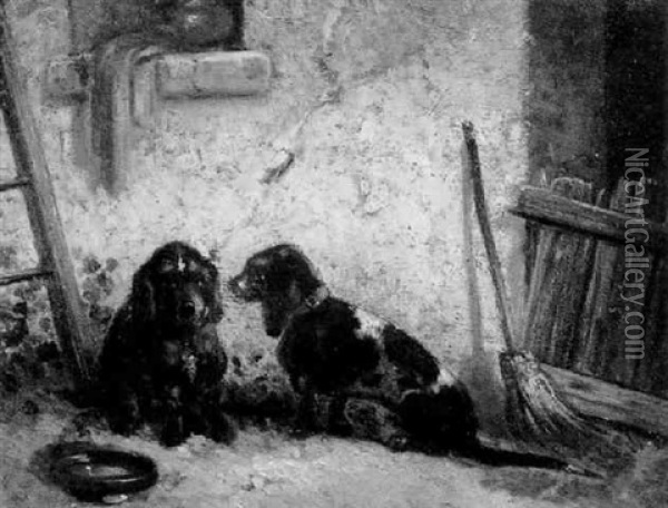 Dogs In A Kennel Oil Painting - Alexandre Gabriel Decamps
