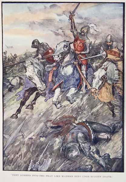 They Rushed Into The Fray Like Madmen Bent Upon Sudden Death, plate from The Story of France, by Mary MacGregor, 1920 Oil Painting - William Rainey