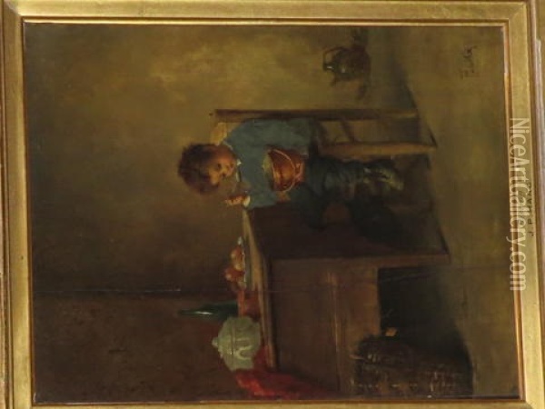 Boy Eating From Copper Pan Oil Painting - Jean-Paul Haag