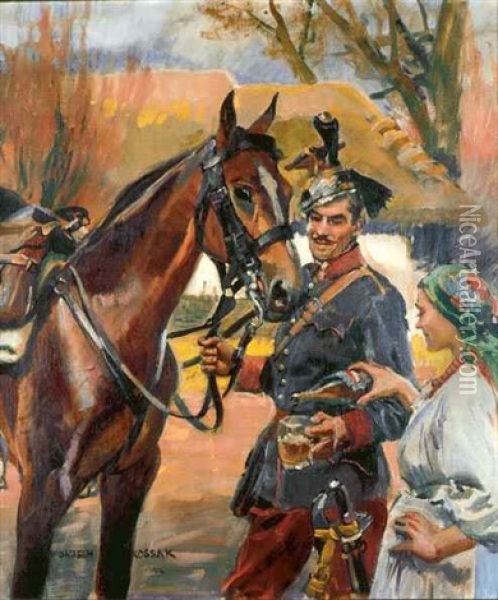 Pozegnanie Z Dziewczyna Oil Painting - Woiciech (Aldabert) Ritter von Kossak