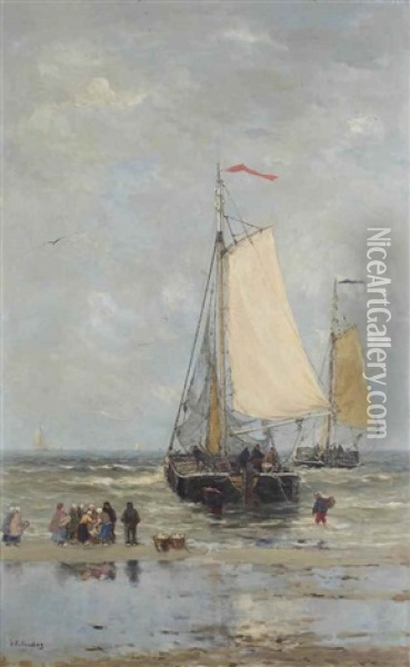 Sorting The Catch Along The Shore Of Scheveningen Oil Painting - Hendrik Willem Mesdag