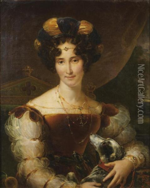 Portrait De Femme Au Turban Avec Son Chien Oil Painting - Louis Hersent