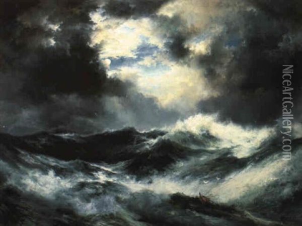 Moonlight Shipwreck At Sea Oil Painting - Thomas Moran