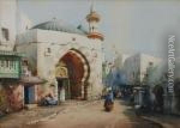 Figures Outsidea Mosque Oil Painting - Noel Harry Leaver