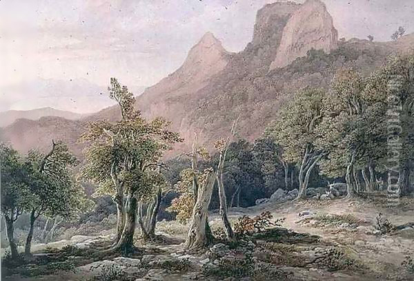 Rocky Landscape with figures and a lake in the background Oil Painting - Henry Curzon Allport