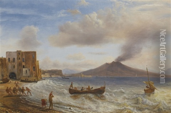 Naples, Le Chateau De L'oeuf Et Le Vesuve Oil Painting - Francois Diday