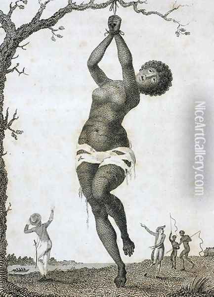 Flagellation of a Female Samboe Slave, from a Narrative of a Five Years Expedition against the Revolted Negroes of Surinam..., 1796 Oil Painting - John Gabriel Stedman