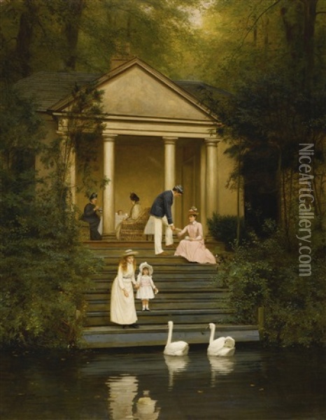 Feeding The Swans Oil Painting - Edith Hayllar