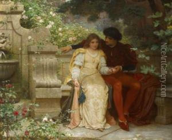 Lovers In A Garden Oil Painting - Charles E. Perugini