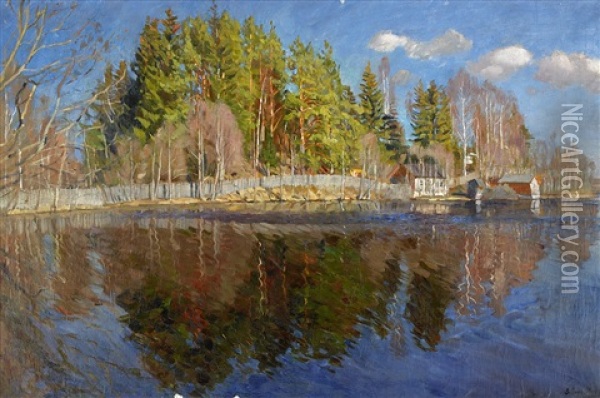 Landscape By The Lake Oil Painting - Stanislav Yulianovich Zhukovsky
