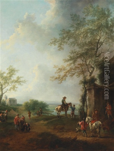 A Landscape With Horsemen And Travellers Oil Painting - Christian Hilfgott Brand