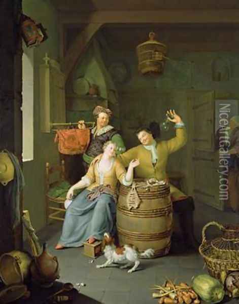 Interior with a couple celebrating Oil Painting - Frans van Mieris