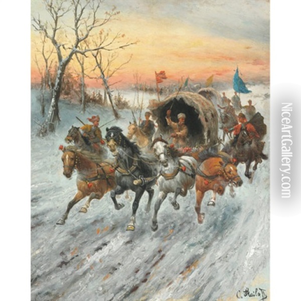 Convoy Of Gold In Siberia Oil Painting - Adolf (Constantin) Baumgartner-Stoiloff