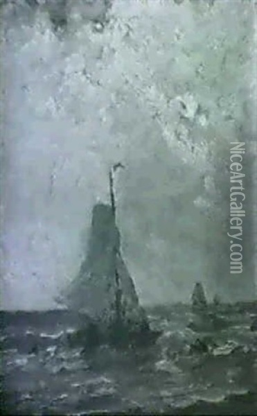 Boat At Sea Oil Painting - Hendrik Willem Mesdag