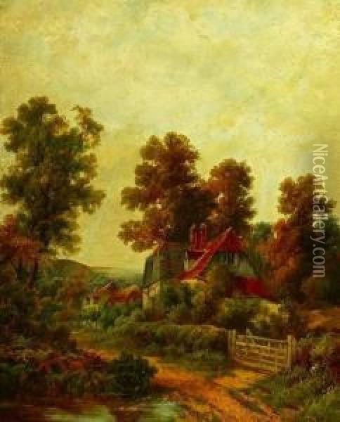 Houses Along Country Lane Oil Painting - Octavius Thomas Clark