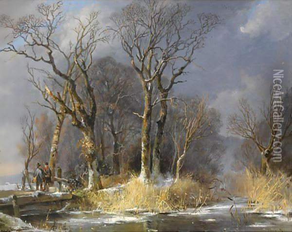 Hunters In The Snow Oil Painting - Frans Arnold Breuhaus de Groot