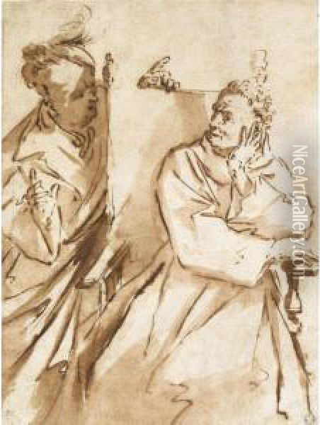 A Caricature Of A Seated Prelate Conversing With Another Man Oil Painting - Gian Antonio Burrini
