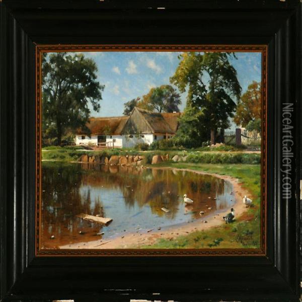 The Village Pond In Thevillage Saeby Near Roskilde Oil Painting - Peder Mork Monsted