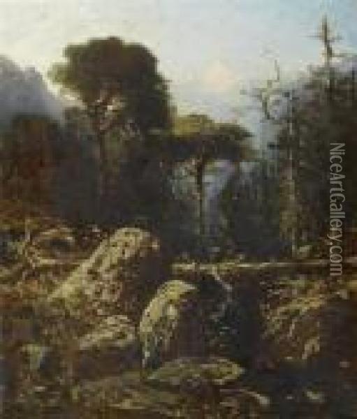Wooded Landscape Oil Painting - Gustave Dore