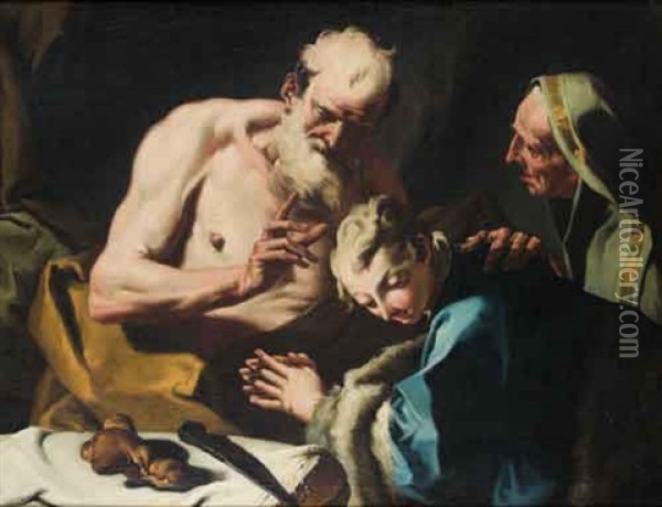 La Benediction De Jacob Oil Painting - Giovanni Battista Pittoni the younger