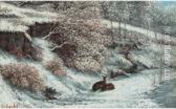 Biches Dans La Neige Oil Painting - Gustave Courbet