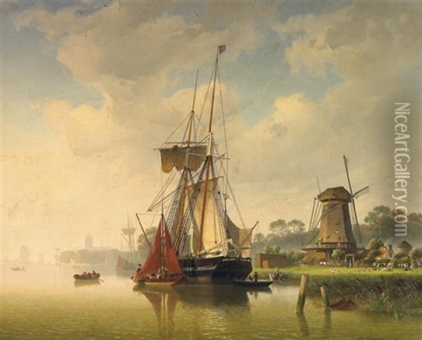 Im Kanal Vor Dordrecht Oil Painting - Hermann Mevius