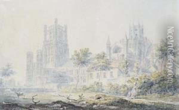 Ely Cathedral From The South-east Oil Painting - Joseph Mallord William Turner