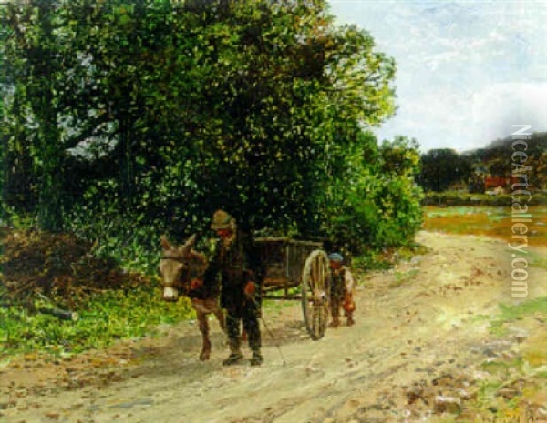 A Donkey Cart On A Wooded Track Oil Painting - Leopold Rivers