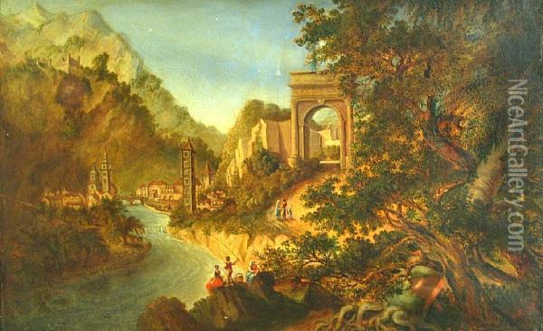 A View Of The Town Of Susa And The Arch Of Augustus Oil Painting - Charles Booth