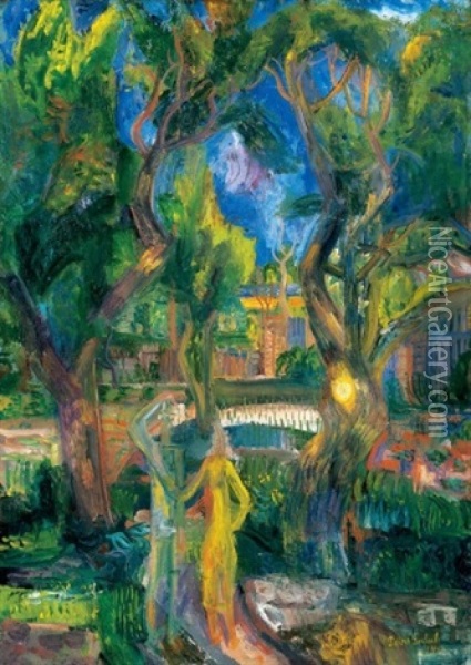 Szentendrei Kertben (in A Szentendre Garden) Oil Painting - Jenoe Paizs Goebel