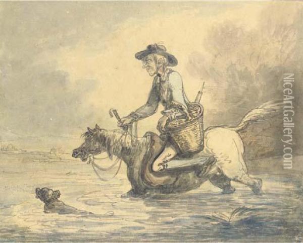 The Quack Crossing A River Oil Painting - Thomas Rowlandson