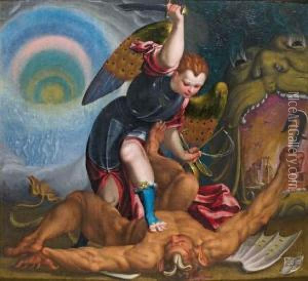 Saint Michel Terrassant Le Dragon Oil Painting - Giov. Ant.De'Sacchis Pordenone