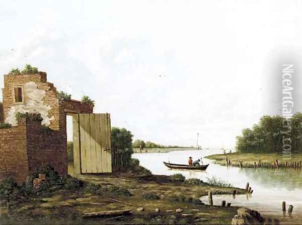 A ruin by a river Oil Painting - Antonie Waldorp