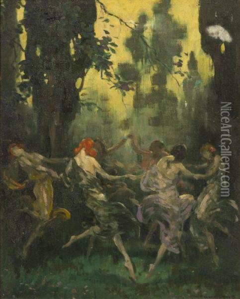 Women Dancing In A Circle Oil Painting - Warren B. Davis