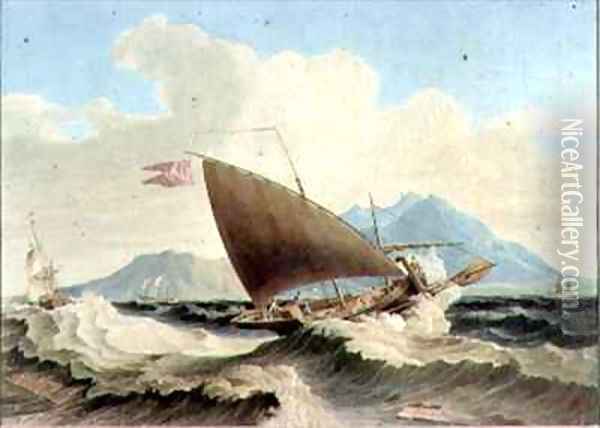 View of the Island of Lipari and a Maltese Speronare Oil Painting - William H. Burnett