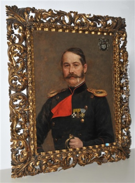 Portrait Eines Mannes In Uniform Oil Painting - Gustave Graef