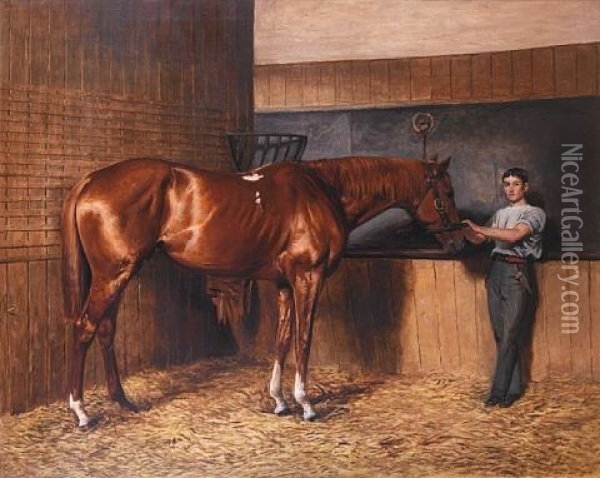 Avontes And Groom In A Stable Interior Oil Painting - Charles Augustus Henry Lutyens