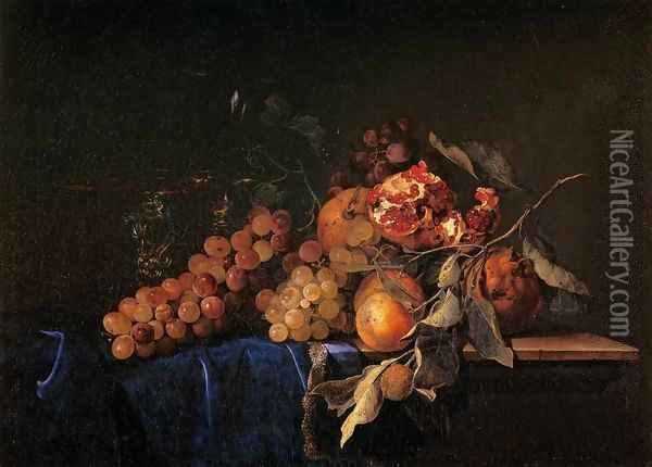 Still-Life with Fruit and a Crystal Vase Oil Painting - Willem Van Aelst
