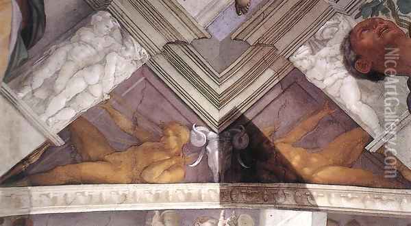 Bronze nudes 3 Oil Painting - Michelangelo Buonarroti