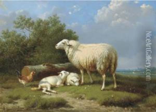 Sheep With Her Lambs Oil Painting - Joseph Van Dieghem