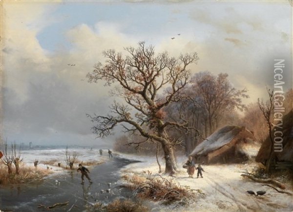 Winterlandschaft Mit Eislaufern Oil Painting - Willem Bodemann